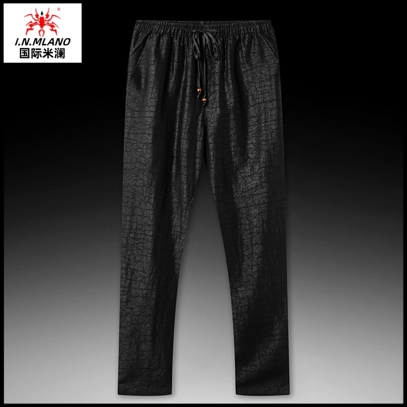 重磅龟裂纹香云纱男唐装裤子莨绸中老年人真丝夏季薄款休闲裤男装