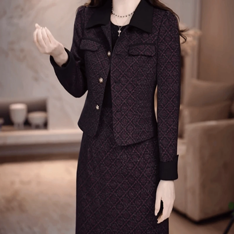 B219【外套+连衣裙】2025秋季新款高端轻职风收腰显瘦通勤套装裙