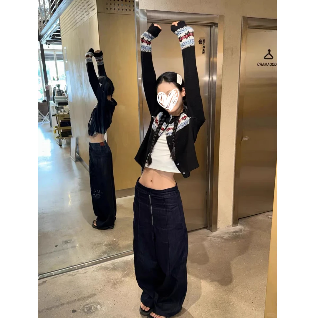 美式复古浪漫费尔岛针织开衫女秋冬季打底衫提花长袖外套#Y3585