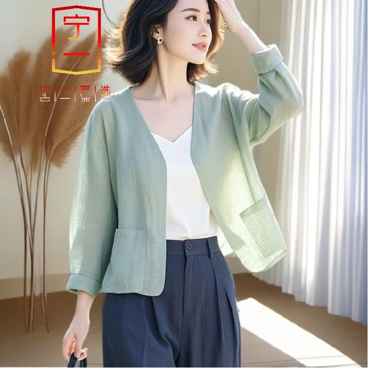 【宁一女装】时尚洋气显瘦漂亮轻薄短外套春夏季薄款宽松七分袖上衣
