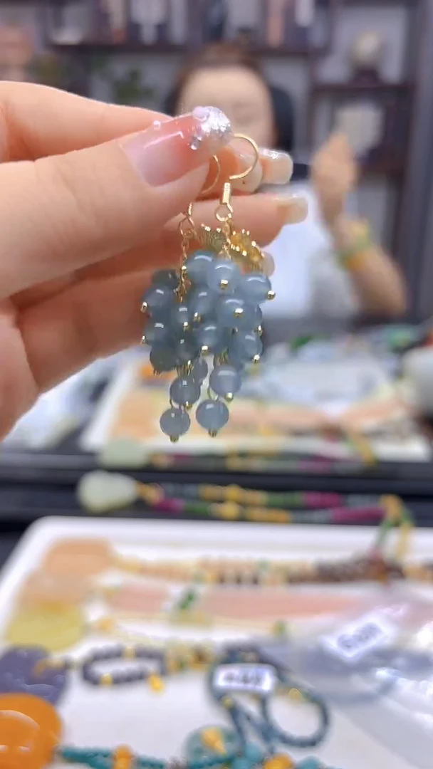 翡翠14K金镶嵌耳饰DIY款E789