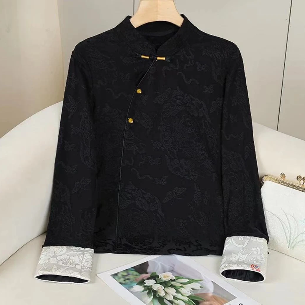 【蝶恋衣】春夏款国风上衣女重工盘扣长袖显瘦内搭可外穿新中式打底