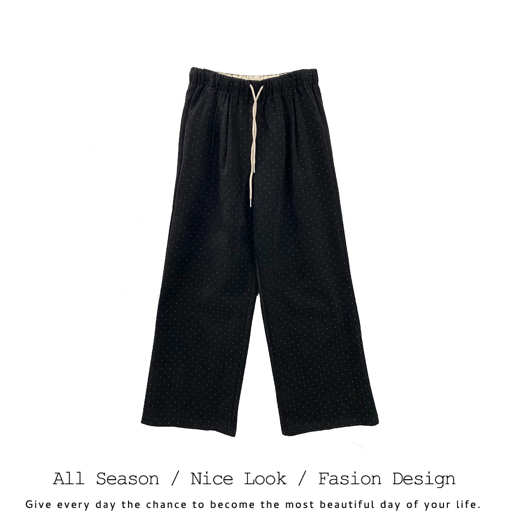 833           时尚休闲黑色波点磨毛厚款阔腿长裤     款号#211