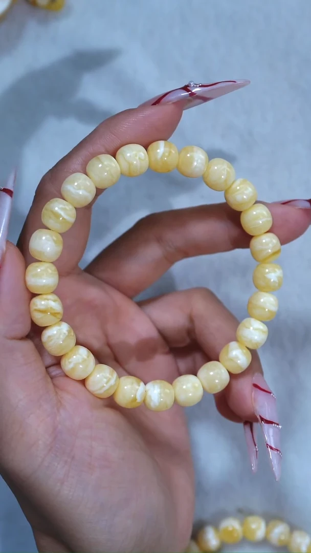 手链琥珀未镶嵌收藏级9mm爆浓满蜡虎皮纹妖花