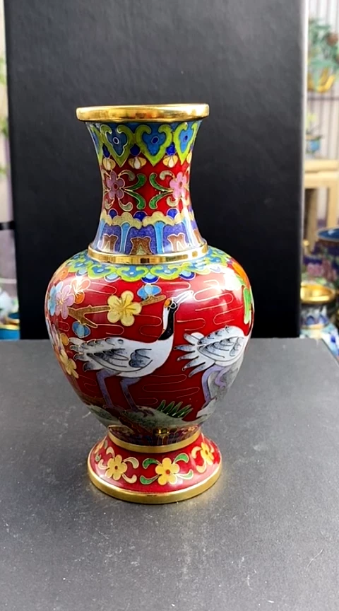 【闪购商品】非遗技艺 景泰蓝花鸟瓶红色