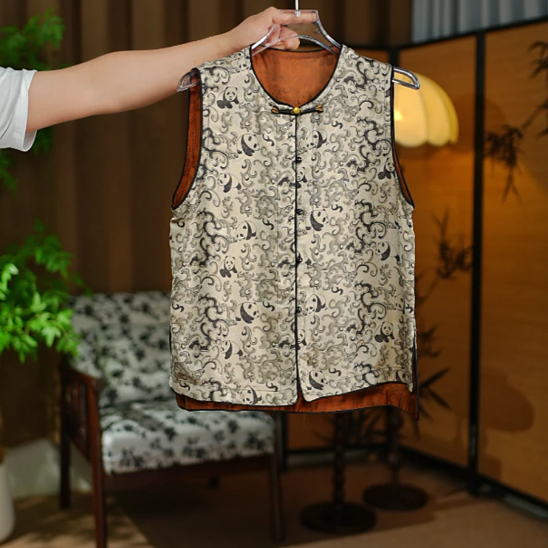 【小熊猫马甲】新中式马甲休闲宽松文艺无袖马夹复古提花双面穿