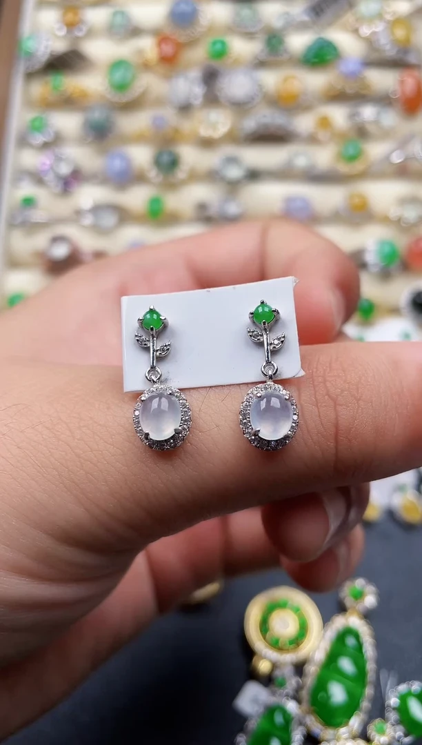 银S925镶嵌翡翠耳饰75