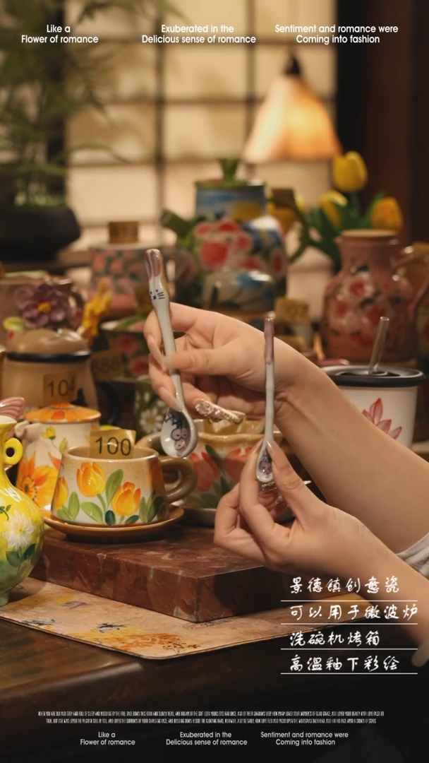 陶瓷随机景德镇高温手绘釉下彩设计师款式