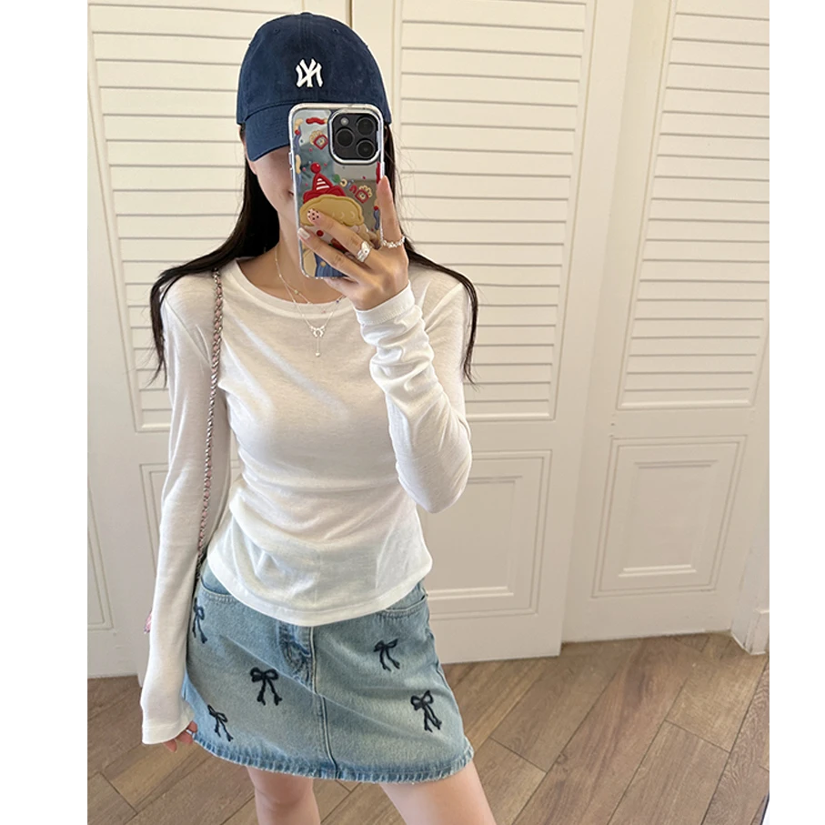 欧货设计感白色桑蚕丝基础打底T恤2025春夏韩版薄款长袖防晒上衣