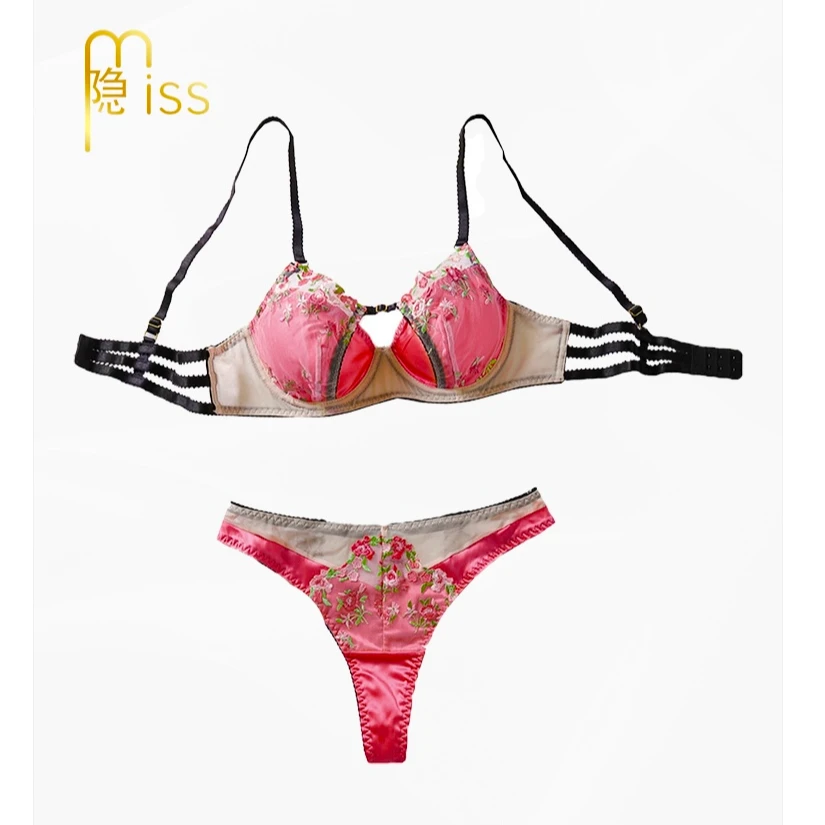 隐miss【虞美人】香氛刺绣蕾丝重工聚笼文胸套装女款(无胸垫）