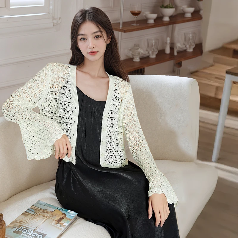 法式浪漫波西米亚短款针织开衫女夏季新款镂空防晒衫罩衫披肩外套