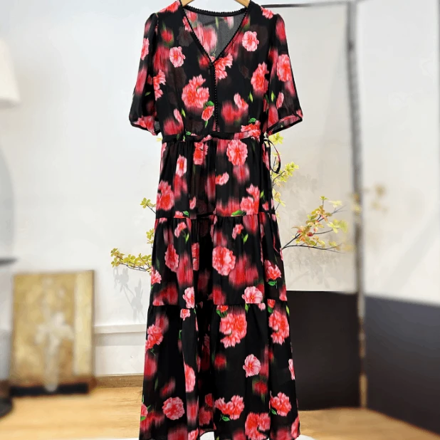 【萨拉迪恩】桑蚕丝度假时尚百搭宽松显瘦气质轻奢女装连衣裙