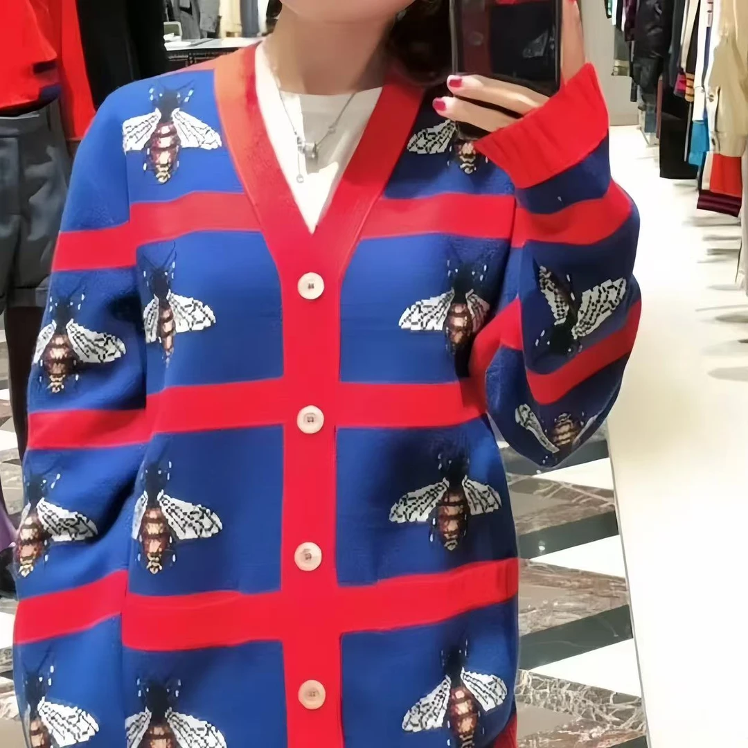 99新 GUCCI/古驰 Gucci 红蓝 条纹 开衫 99新 M码 JB017