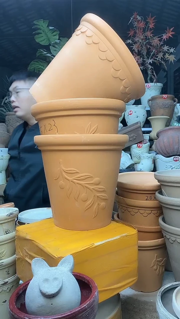 【闪购商品】缸3个25*23红陶巴洛克香草橄榄无托