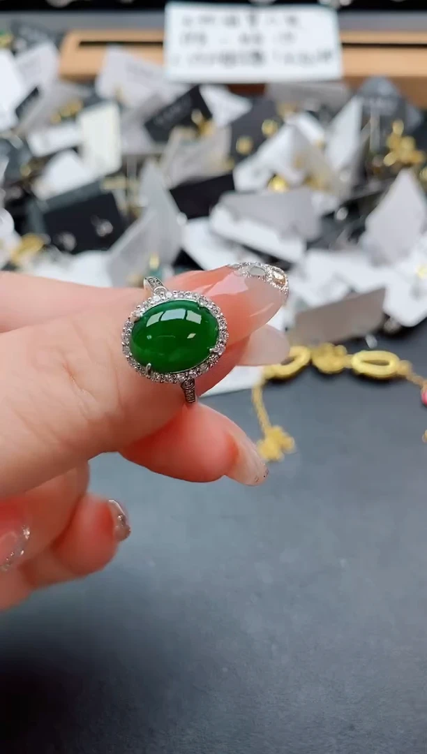 银S925镶嵌戒指翡翠1