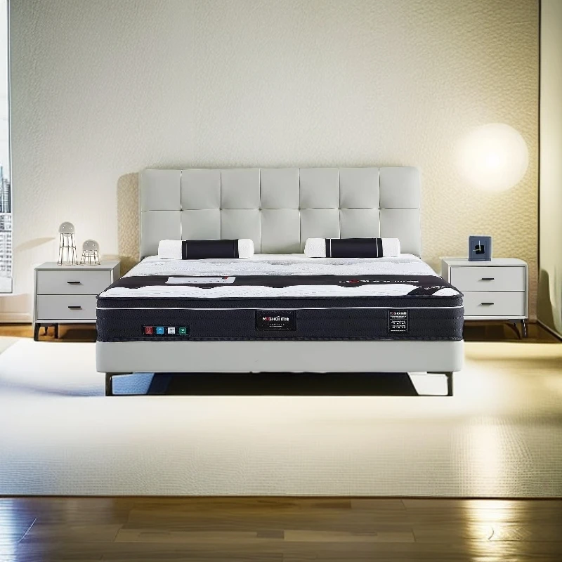 *格子床*意式简约风现代简约风次卧室成人床轻奢真皮床创意北欧