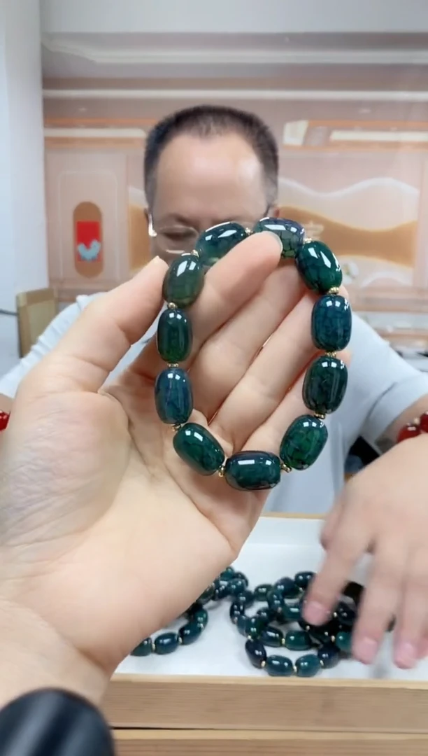 未镶嵌手链玛瑙/玉髓甘文绿玛瑙桶珠手串