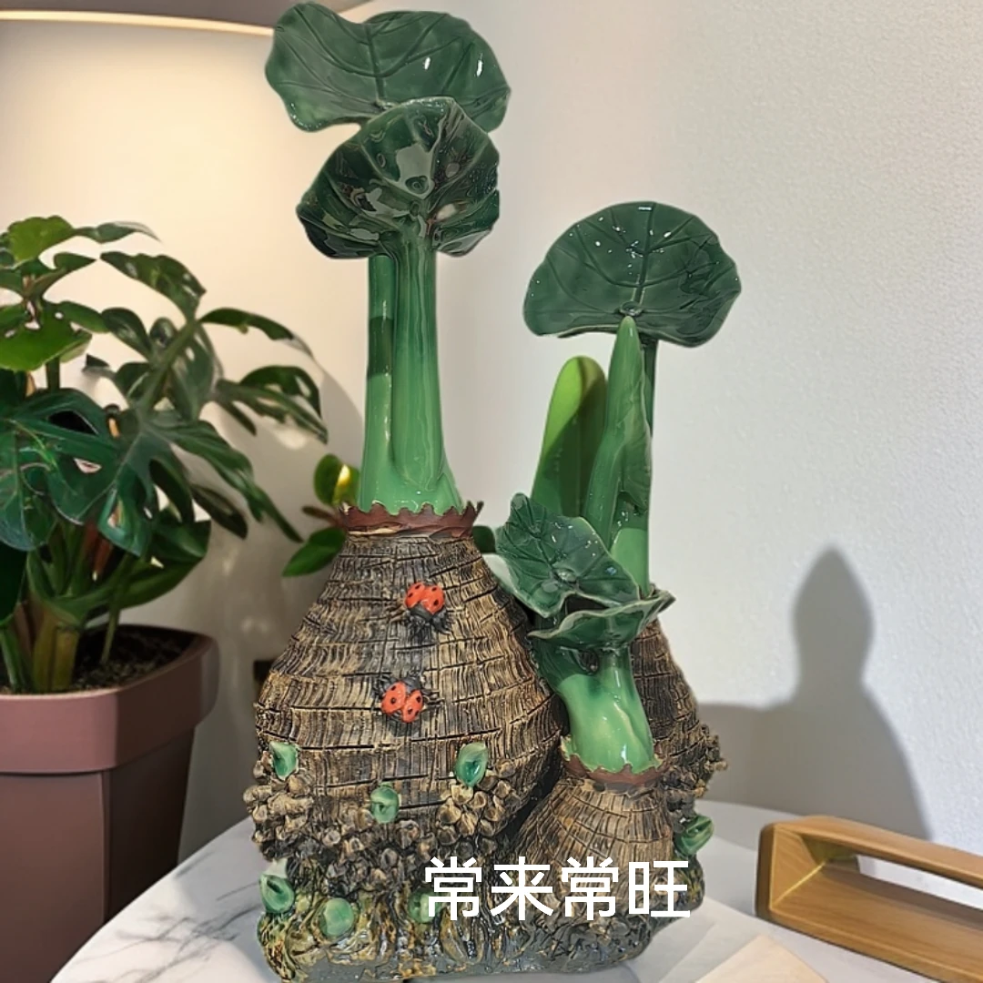 生机勃勃芋头石湾公仔陶瓷摆件雕塑摆设绿色创意工艺品26*16*46