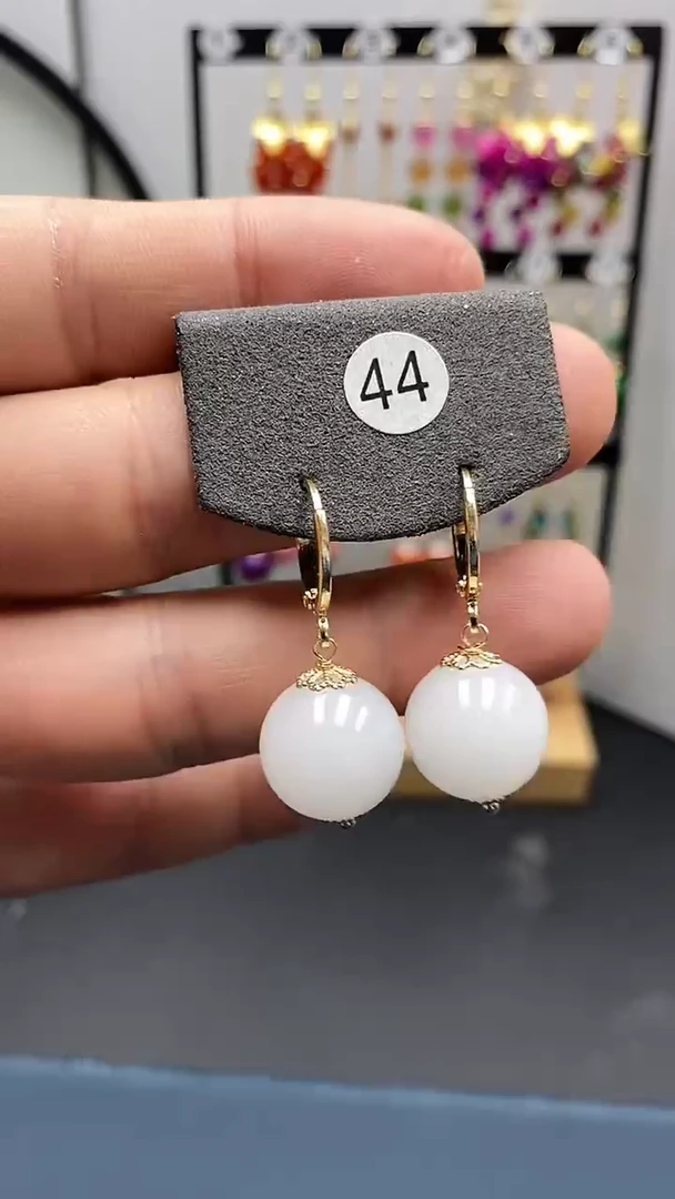 【闪购商品】和田玉耳饰银S925镀金镶嵌尺寸14mm耳扣051