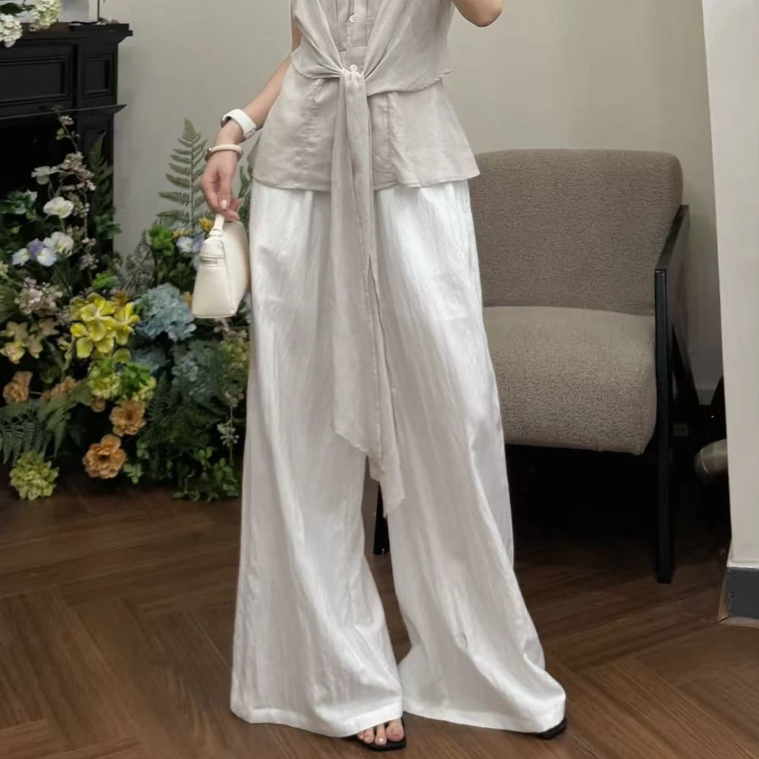 品质款松紧高腰垂感气质阔腿休闲裤#C7958