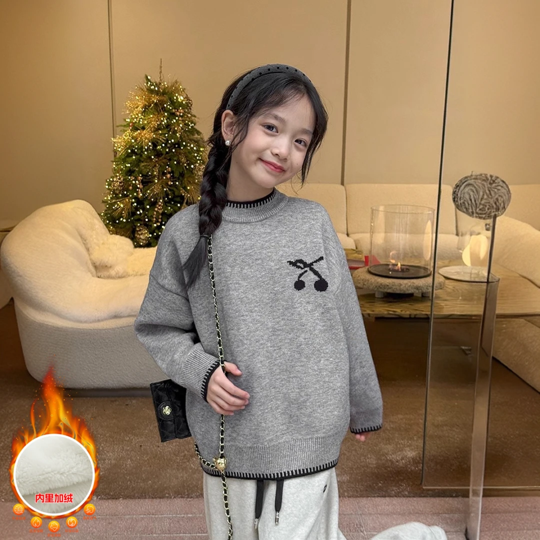 女童毛衣2025秋冬款新款中大童冬季圆领百搭韩版加厚针织衫上衣潮