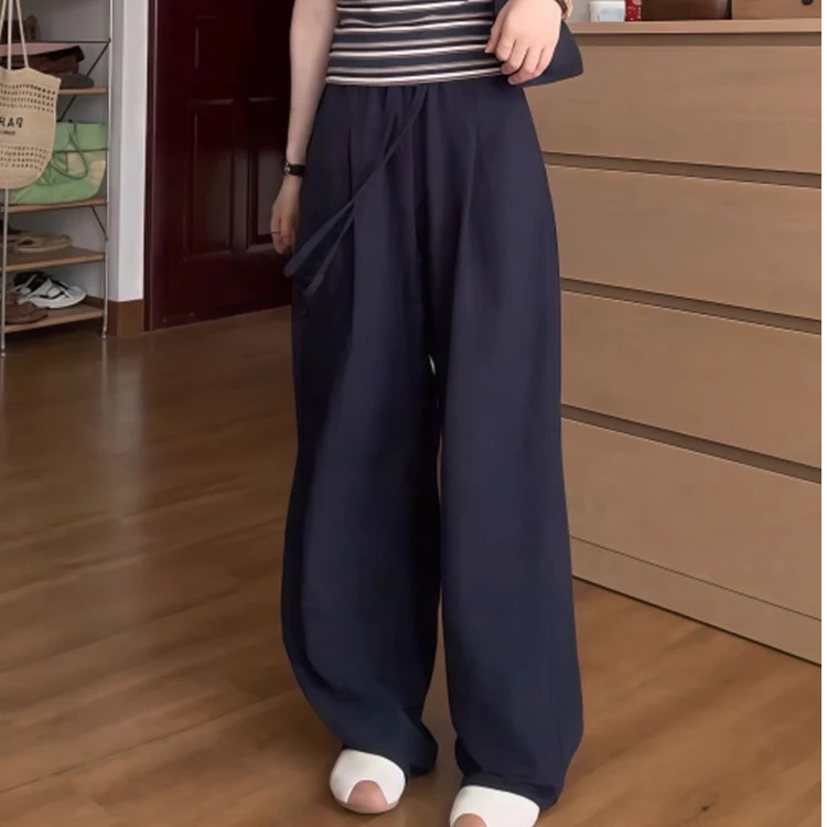 大码休闲裤女夏季薄款胖mm松紧高腰显瘦弯刀松弛感阔腿裤女裤