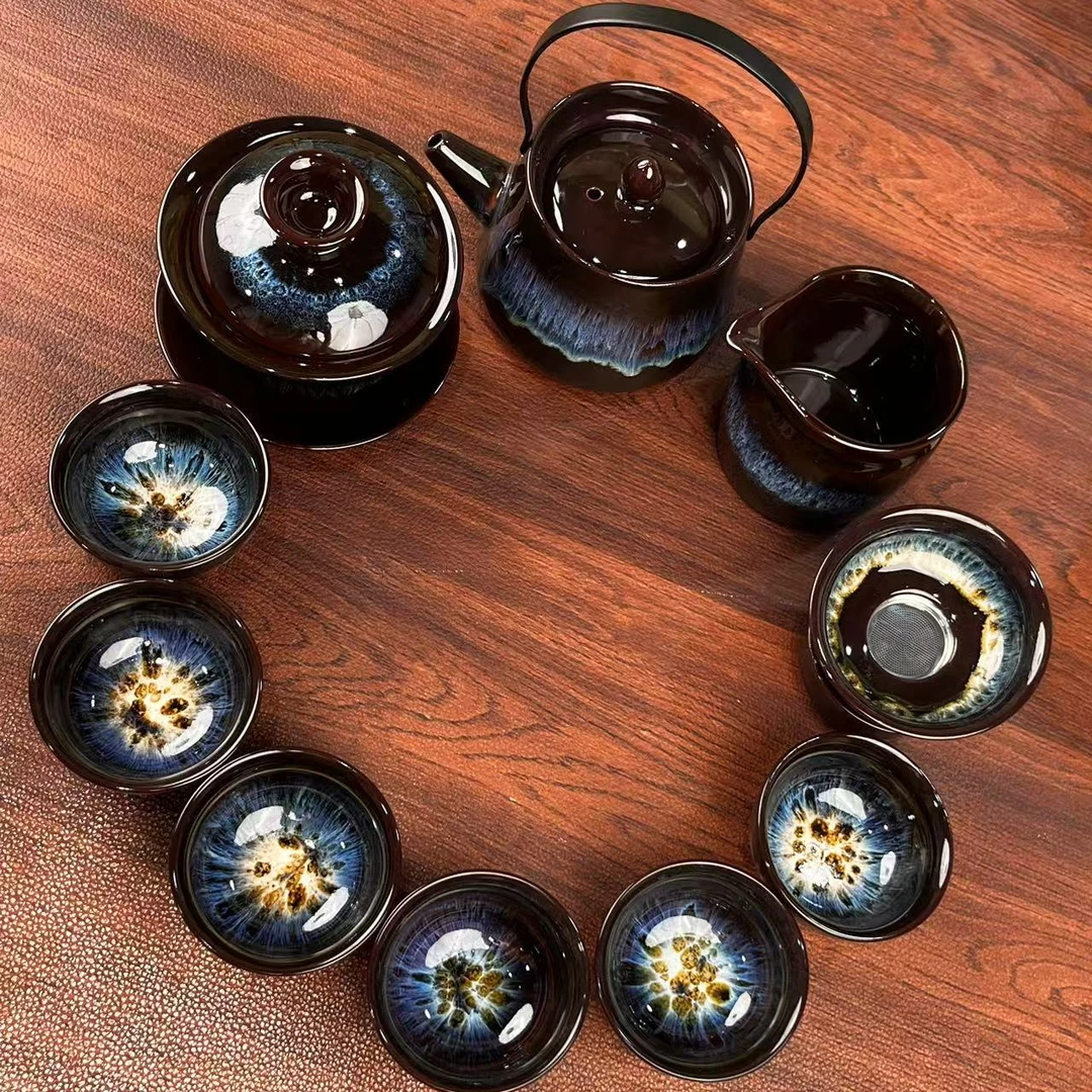 Z4010窑变功夫茶具建盏茶杯陶瓷泡茶壶家用套装简约设计