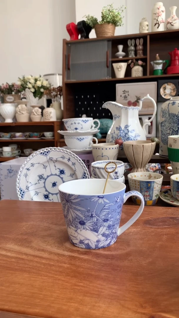 瓷【白猫直杯骨瓷马克杯】【送勺】