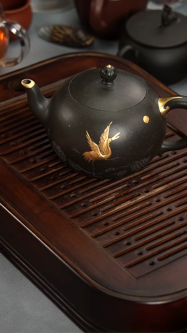 茶壶紫砂宜兴紫砂焐灰描金一粒珠300毫升