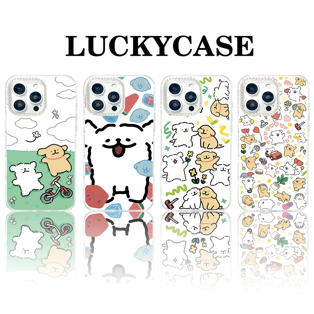 Lucky Case 原创〖线条小狗〗适用苹果钻石果冻壳iPhone13-16Promax