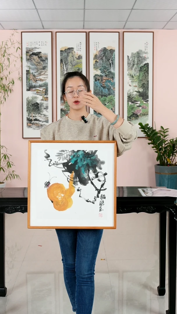 国画汪琼《福》手绘带框52*52厘米