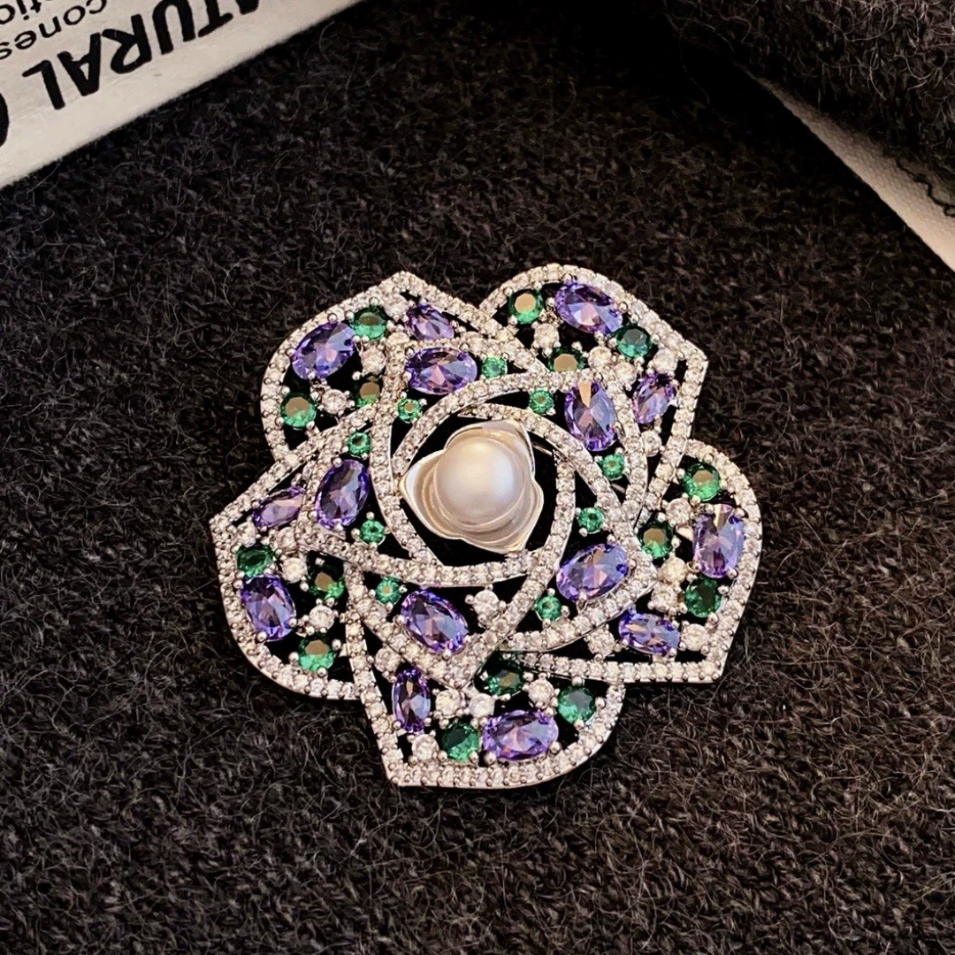 铜合金胸针 【朵韩推荐】-新款珍珠山茶花胸针