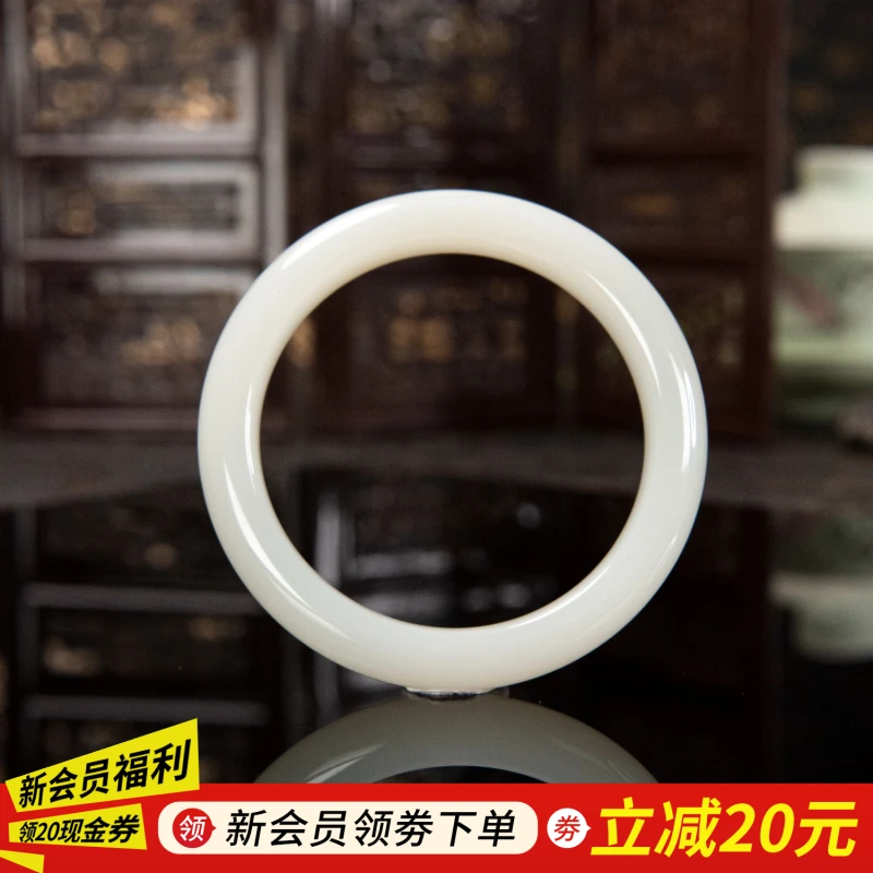 左氏珠宝【央广购物】1468和田玉白玉手镯收藏级圈口高货时尚玉镯