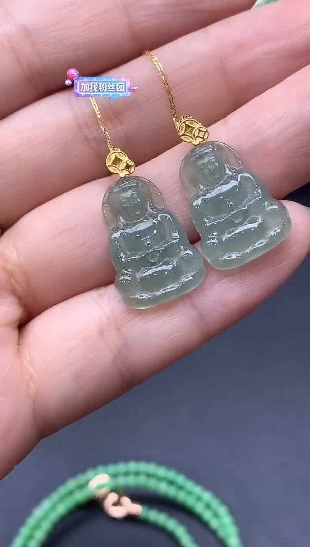 18K金镶嵌翡翠耳饰兰*草45-中国好珍宝