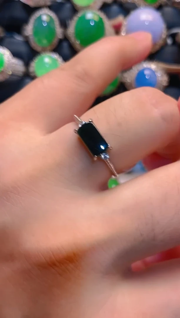 翡翠戒指银S925镶嵌天然