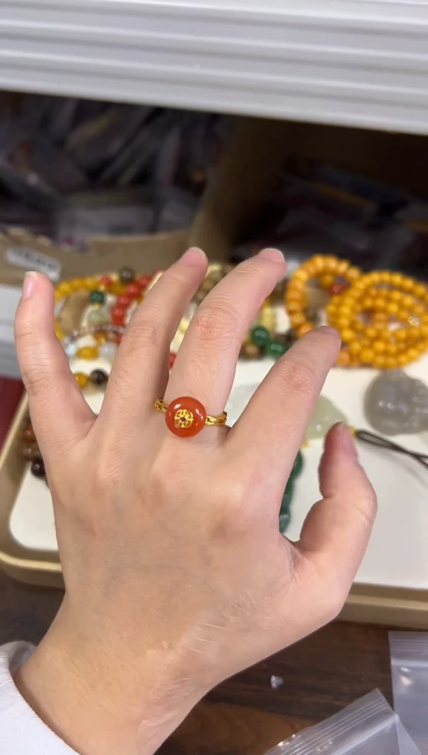 未镶嵌南红玛瑙戒指南红玛瑙扣子款镶嵌戒指[45]