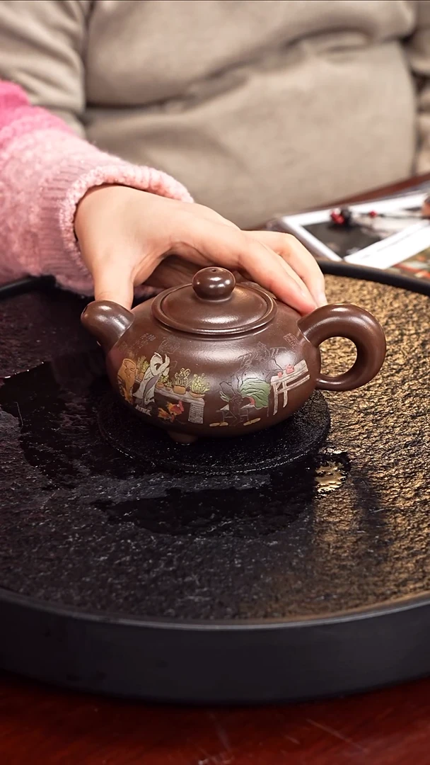 茶壶紫砂吴小楣  道洪圆珠36 紫泥  340毫升 黄永玉 配盖杯