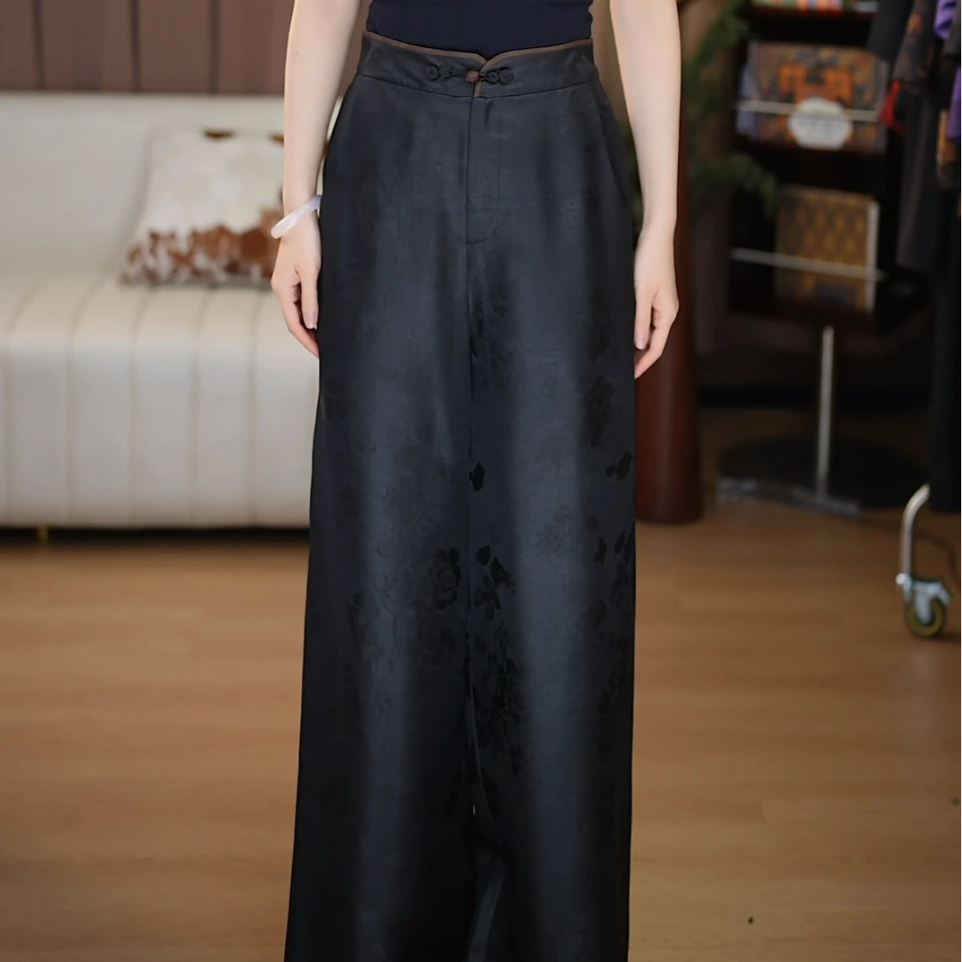 【雨沙】新中式时尚松紧腰显瘦国风百搭宽松复古休闲中式设计师裤子