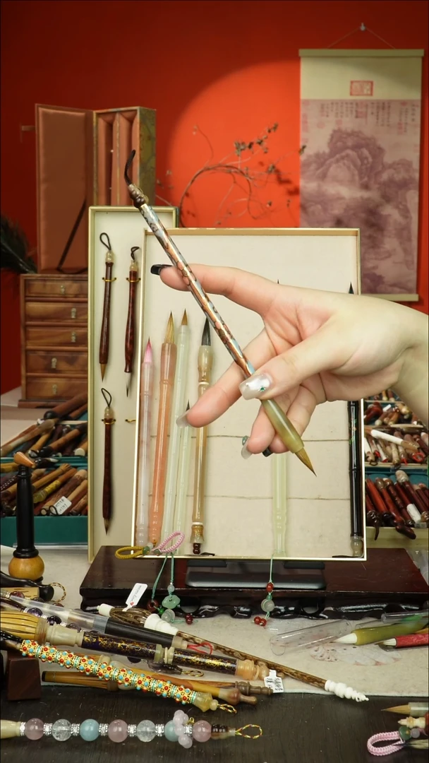 544号闪孤品高货毛笔链接 清水试笔 蘸墨不退