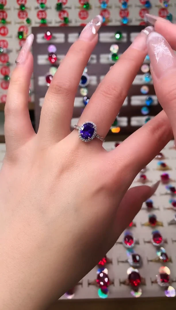 银S925镶嵌戒指紫色碧玺8*10 银托