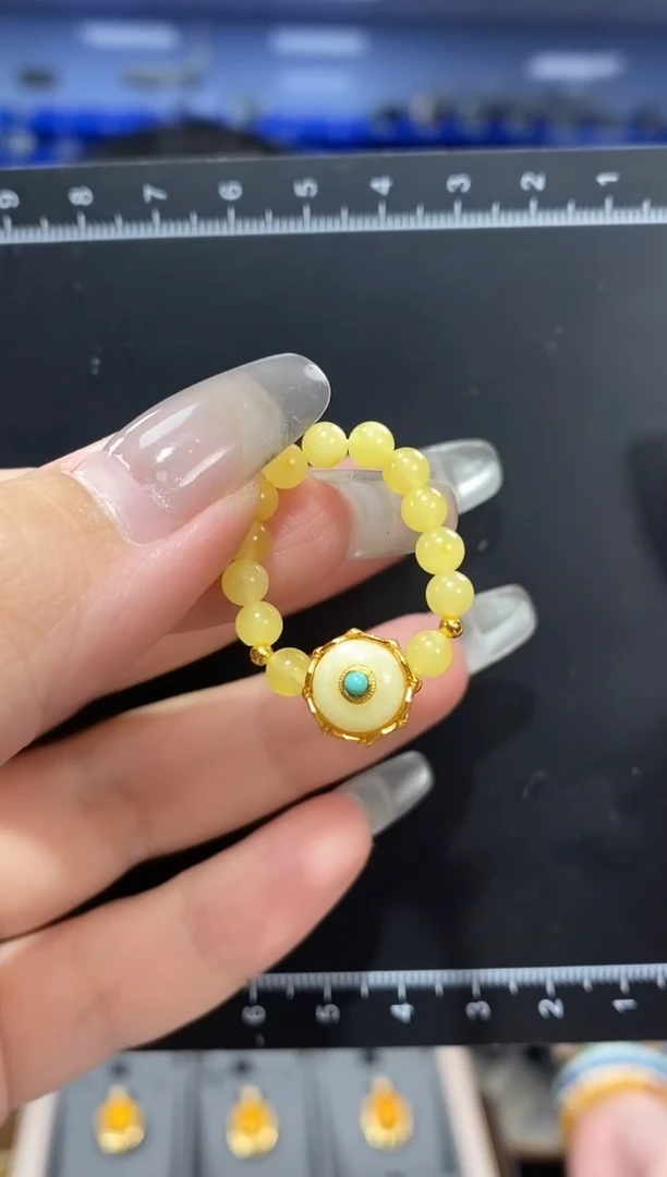 蜜蜡银S925镶嵌戒指JZ3373