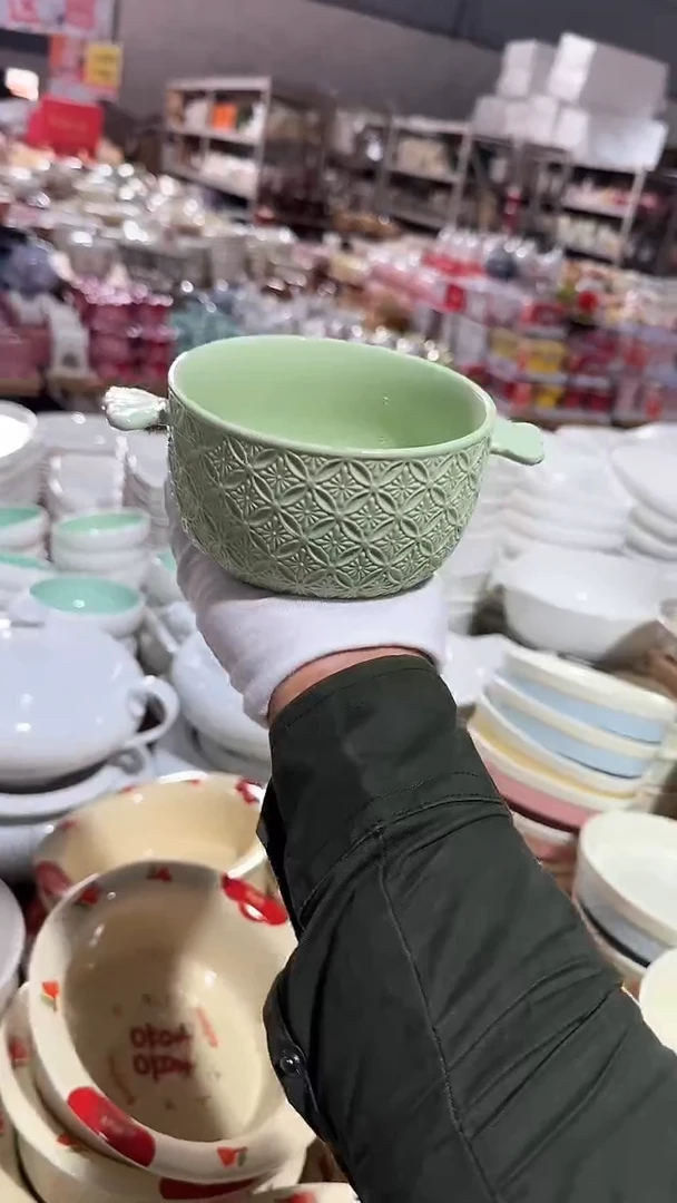 陶瓷双耳碗 微瑕凑满20元包邮