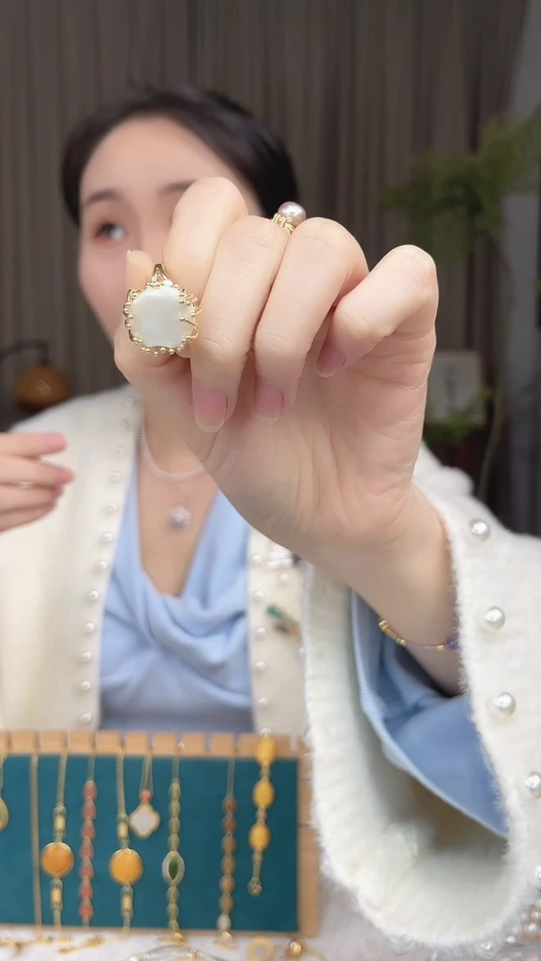 未镶嵌戒指淡水珍珠圆巴珍珠戒指