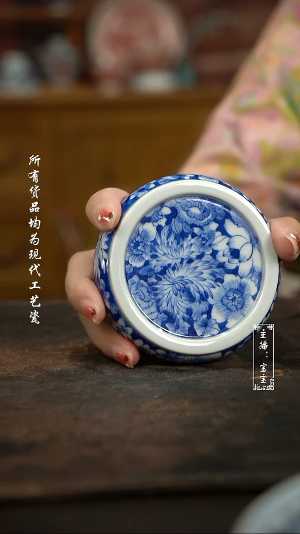 微瑕福利手绘高温现代瓷 气  翠料万花 盖置9cm