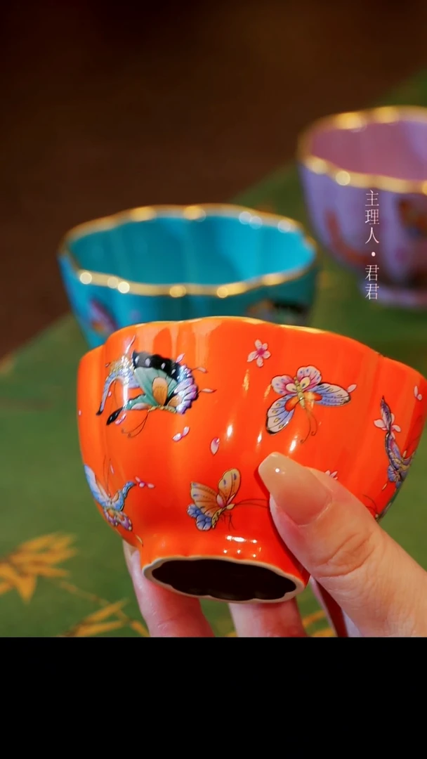 茶杯紫砂【宜景窑爱马仕橙系列】贝壳