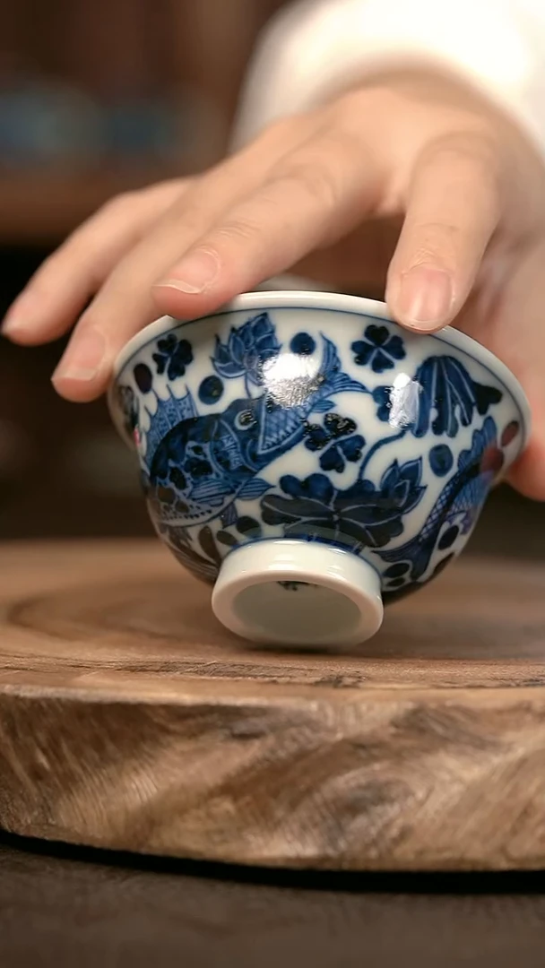 手绘 高温现代瓷 柴窑  鱼藻小压70C