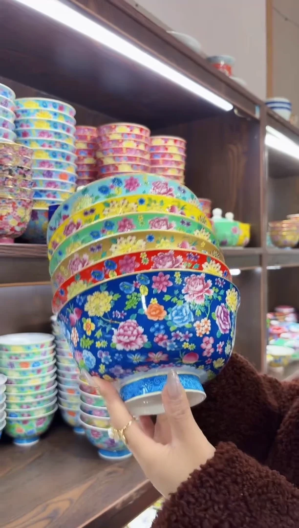 珐琅7英寸面碗6个景德镇陶瓷