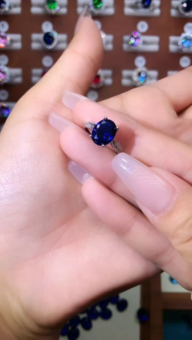 戒指蓝宝石银S925镶嵌810银色