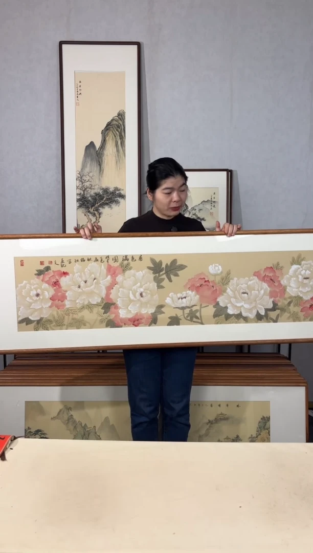 国画手绘*春色满园*52*172cm带框发货