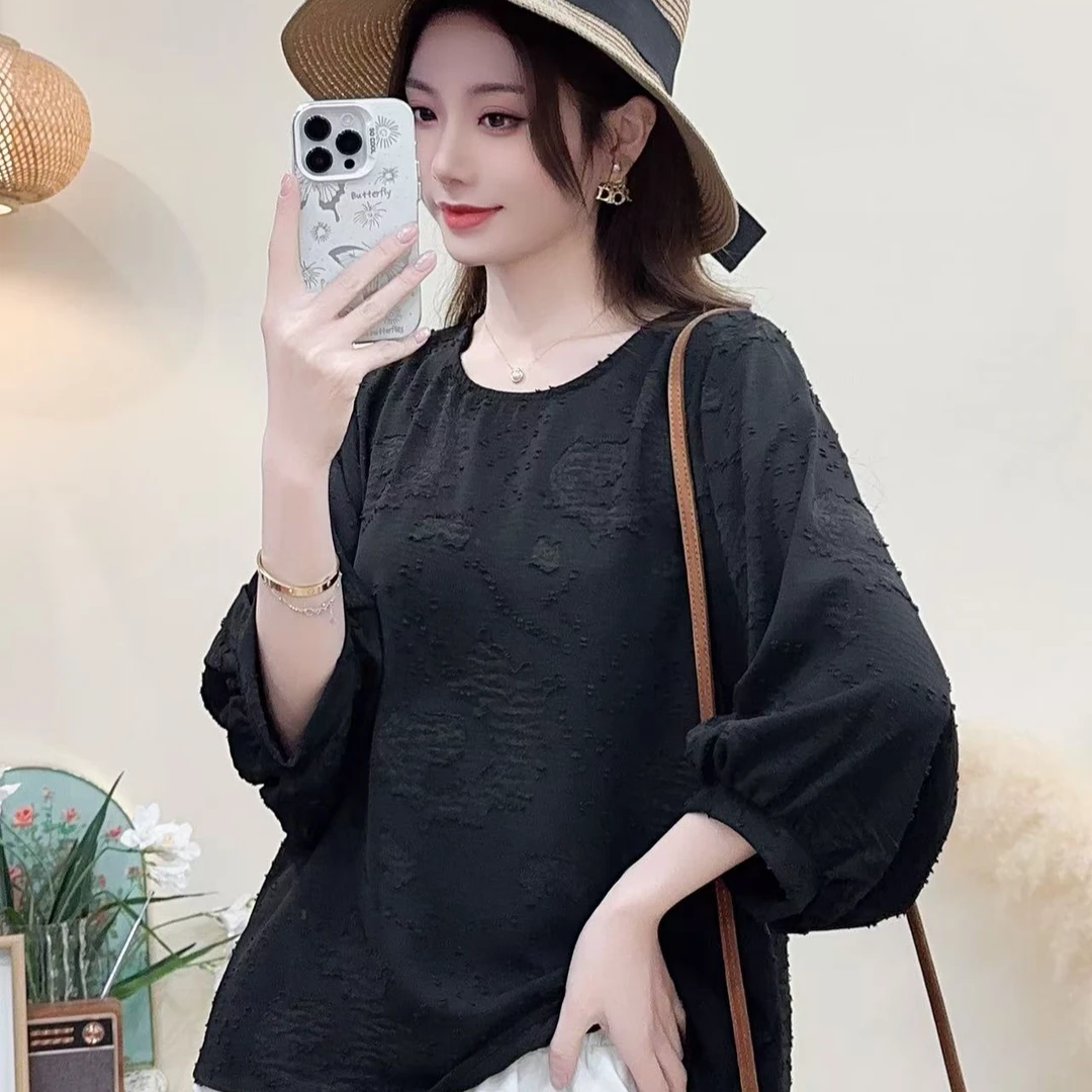 8577春夏新款优雅气质减龄长袖T恤小衫